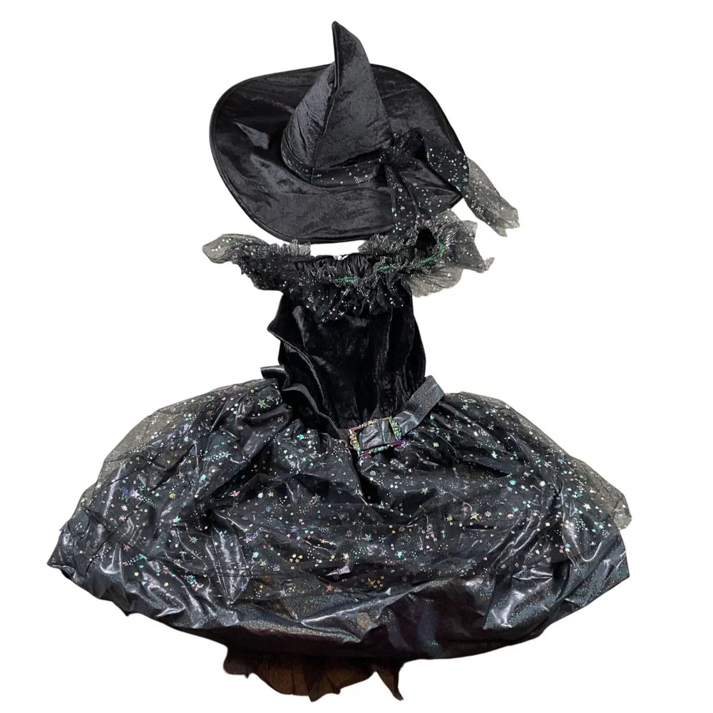 Spirit Halloween Girls Witch Costume Dress Hat Glitter Stars Size L Large - Picture 1 of 5